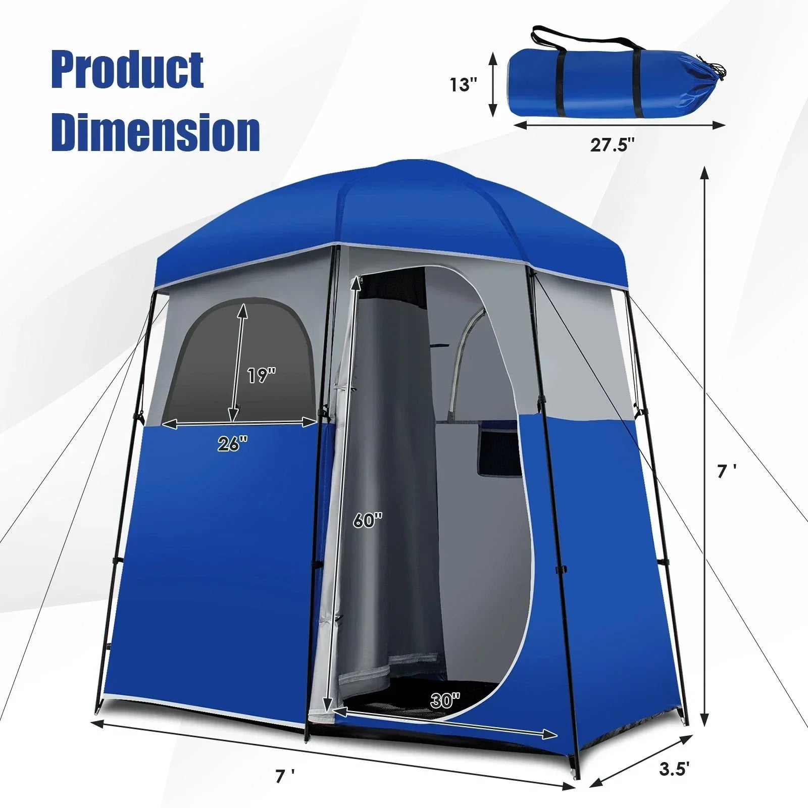 Double-Room Camping Shower Toilet Tent with Floor Oversize Portable Storage Bag
